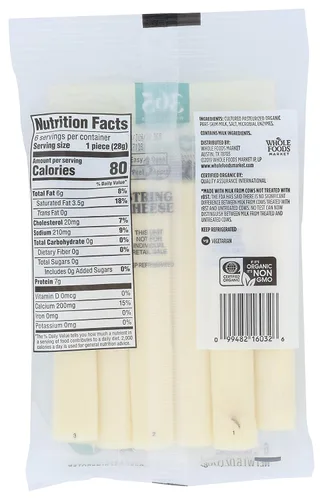 Vista 3 de 365 by Whole Foods Market - Queso de hebra orgánico Mozzarella 6 barritas de 1 onza 6 onzas