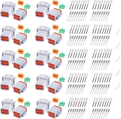 Vista 13 de Kit de conectores Deutsch de 194 piezas, 2 pares, 2 3 4 6 8 12 pines, conector eléctrico impermeable gris con contactos estampados y tapones