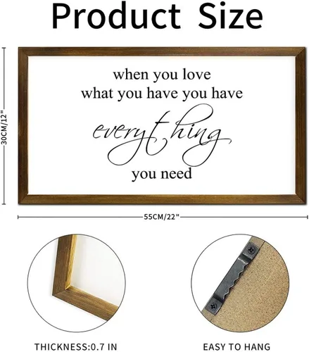 Vista 2 de Letrero enmarcado de madera con texto en inglés "When You Have You Have Everything" (When You Have You Have Everything), placa de madera con texto