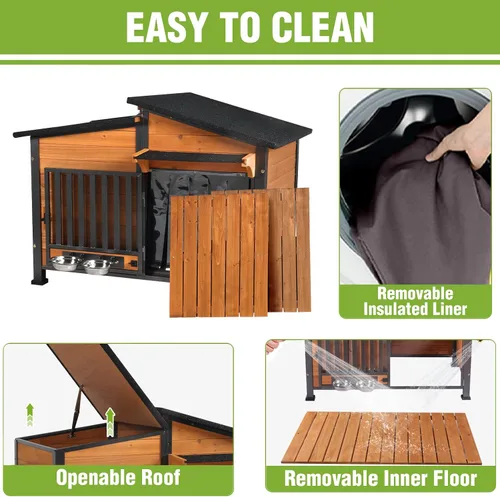 Vista 8 de Casa grande con calefacción para perros al aire libre con calentador seguro y forro térmico, perrera aislada para perros interiores resistente a