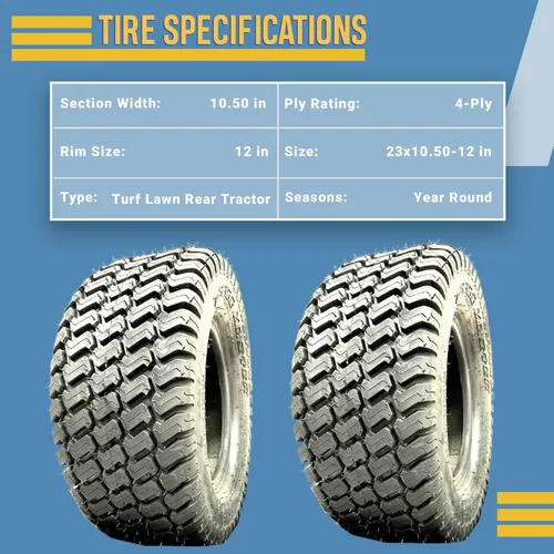 Vista 3 de Dos neumáticos traseros para cortacésped de 23 x 10.50-12 estilo tractor de césped 23 1050 12 4 PR, neumáticos de repuesto compatibles
