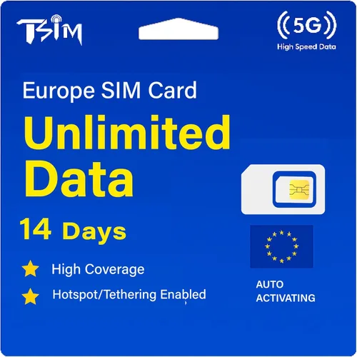 Vista 7 de Tarjeta SIM de viaje para Europa - 7 días de datos ilimitados en 36 países Red 5G de alta cobertura Prepago y activación automática