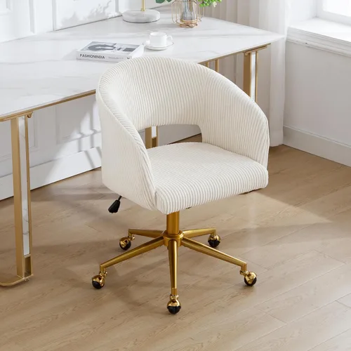 Vista 99 de ABET Silla de escritorio con ruedas, silla de terciopelo para oficina en casa, sillón giratorio con base dorada, sillas decorativas modernas