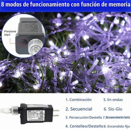 Vista 4 de DANLI Guirnalda de luces de estrella para decoración de Navidad al aire libre, 320 luces LED de 16.4 pies, luces de árbol de cascada con estrella
