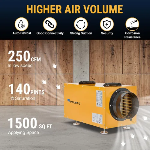 Vista 6 de MOUNTO Deshumidificador de espacio de arrastre de 140 PPD - Deshumidificador comercial de sótano con descongelación automática, diseño compacto