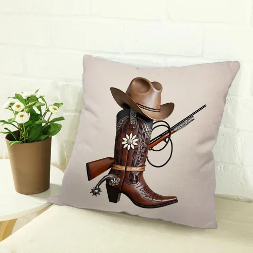 Vista 2 de Fundas de almohada de lino y algodón, botas de vaquero occidental, sombrero, fundas de almohada para sofá, cama, decoración del hogar, 18 x 18