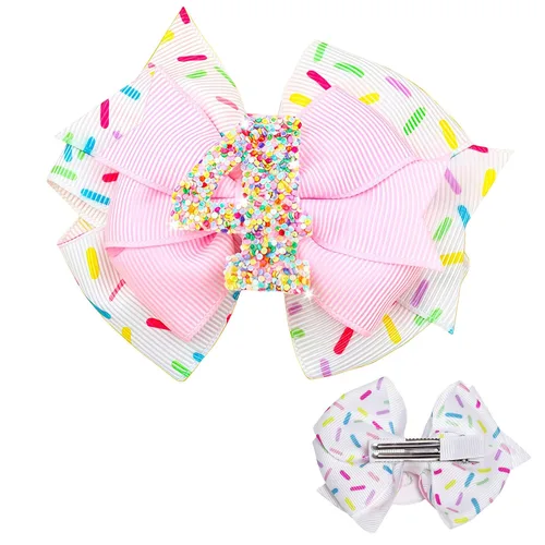 Vista 7 de 2 lazos para el cabello de cumpleaños con purpurina, dos dulces decoraciones de cumpleaños, perfectos para un regalo de niñas, accesorios