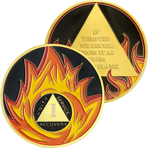 Moneda de sobriedad triangular de 1 año de llama | Alcohólicos Anónimos Monedas AA Regalos de sobriedad para hombres y mujeres | Moneda AA de