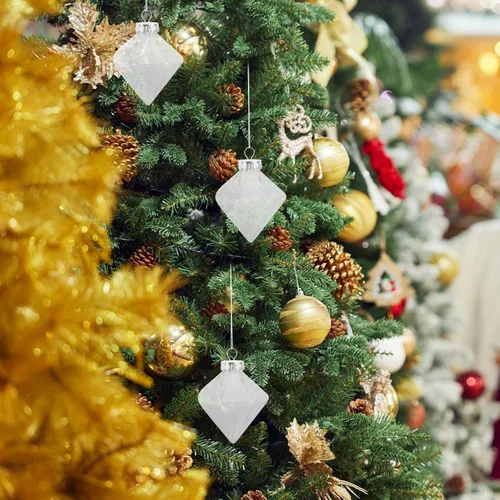 Vista 9 de Uonlytech 12 bolas de adorno rellenables de plástico transparente con forma de diamante, bola de Navidad, adorno colgante de árbol