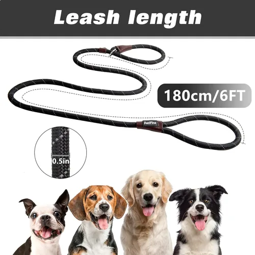 Vista 3 de PetiFine Correa antideslizante para perro, cuerda de entrenamiento reflectante duradera de 6 x 1/2 pulgadas, nailon ajustable resistente para perros