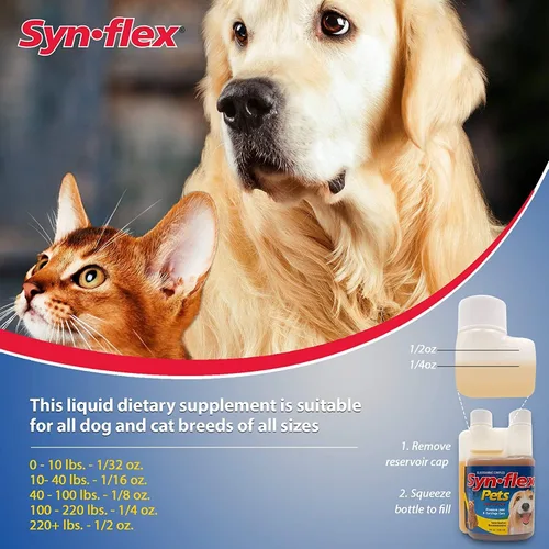 Vista 5 de Synflex America for Pets - Complejo de articulaciones de glucosamina líquida para perros y gatos - Suplemento para el cuidado del jugo