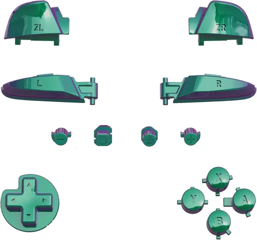Vista 2 de eXtremeRate Chameleon Green Purple Repair ABXY D-pad ZR ZL L R teclas para Nintendo Switch Pro Controller, juego completo de botones de repuesto