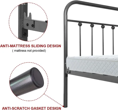 Vista 5 de TEMMER - Cama con estructura de tubos de metal de tamaño queen con cabecera, piecera y base de colchón de plataforma única, 8013 8033 8018.