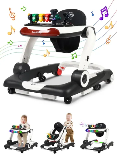 Andador para bebé con música y luces con ruedas, centro de actividades para bebés 6 en 1 con diseño ergonómico de respaldo, andadores de bebé para