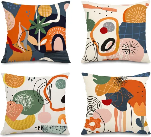 Vista 8 de Jartinle Juego de 4 fundas de almohada abstractas de color naranja quemado de 20 x 20 pulgadas, fundas de almohada geométricas bohemias decorativas
