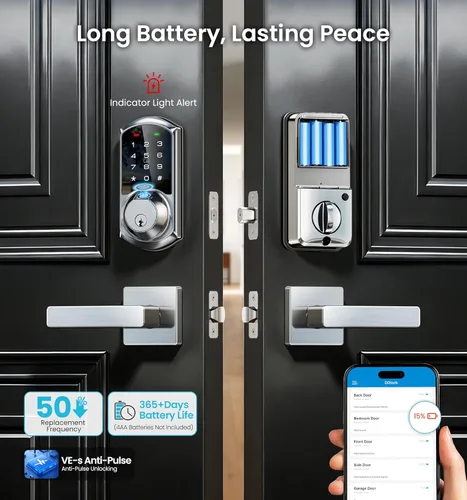 Vista 13 de Veise VE07-L - Cerraduras inteligentes con control de aplicación de huellas dactilares con asas de aleación de zinc de alta resistencia, entrada sin