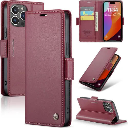 Vista 13 de SINIANL Funda tipo cartera compatible con iPhone 15 con tarjetero para mujeres y hombres, con bloqueo RFID, cierre magnético, función atril