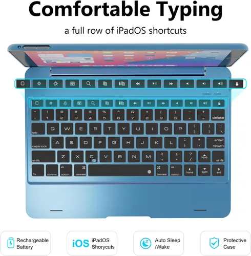 Vista 3 de NOKBABO Funda de teclado para iPad Pro de 9.7 pulgadas, iPad 2018 6ª generación, iPad 5ª generación 2017, iPad Air 2 y 1 con teclado, cubierta Azul