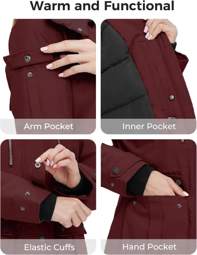 Vista 7 de wantdo - Chaqueta para mujer, acolchada, de invierno, cálida, gruesa, con capucha extraíble Beige