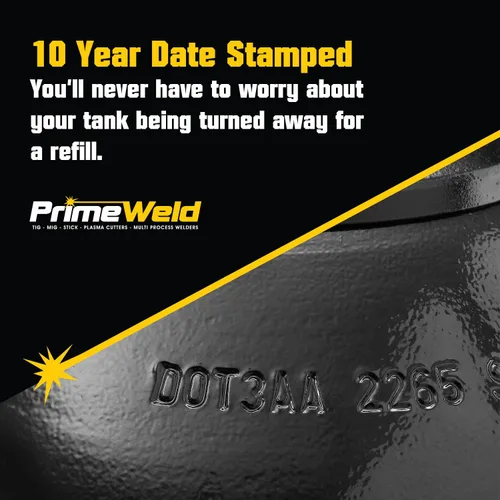 Vista 3 de PrimeWeld Tanque de soldadura de gas 100% argón completo 125CF DOT 3AA Válvula CGA 580 de EE. UU. El mejor gas para aplicaciones de soldadura