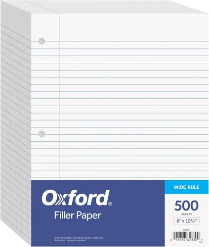 Oxford Papel de relleno, papel rayado de 8 x 10-1/2 pulgadas de ancho, 3 perforaciones, papel de cuaderno de hojas sueltas para carpetas de 3