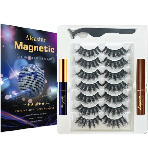Vista 50 de Alcastar - Pestañas magnéticas con delineador de ojos, pestañas magnéticas ligeras, aspecto natural, reutilizables, de larga duración