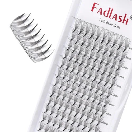 Vista 42 de FADLASH Extensiones de pestañas postizas en abanico con base puntiaguda 10D, extensiones de pestañas postizas de tallo medio, extensiones
