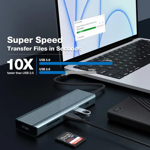 Vista 3 de Hub USB C, 9 puertos USB C a HDMI Dual Monitor Adaptador USB C con 4K HDMI, carga PD de 100 W, USB 3.0/2.0, lector de tarjetas SD/TF para Surface