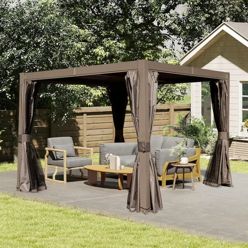 Vista 20 de Domi Pérgola con Persianas 10 x 10 pies, pérgola de aluminio para exteriores con persianas ajustables, marco de aluminio completo, sistema