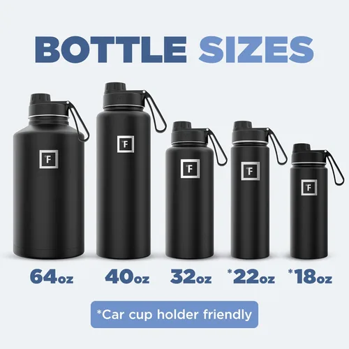Vista 53 de IRON °FLASK - Botella deportiva de 14, 18, 22, 32, 40, 64 o 128 onzas, 3 tapas (boquilla), acero inoxidable aislado al vacío, doble pared moderna