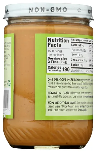 Vista 2 de Once Again Mantequilla de maní orgánica crujiente sin azúcar añadida - Ingrediente único, sin sal, mantequilla de maní natural sin aceite de palma