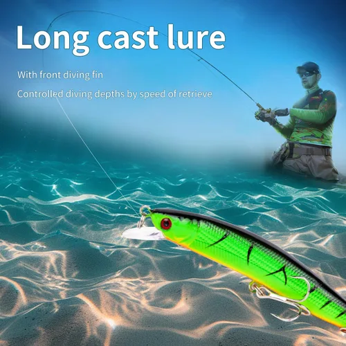 Vista 4 de TSKS Kit de Señuelos Artificiales de Pesca Mixto Incluyendo Minnow de Aleta de Buceo Frontal, Popper de Superficie, Cebos de Manivela, Lápiz VIB