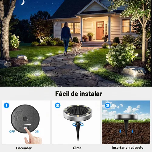 Vista 6 de Peasur Luces solares de suelo para exteriores, paquete de 24 luces planas de disco con energía solar, IP68 impermeable, antioxidante, iluminación