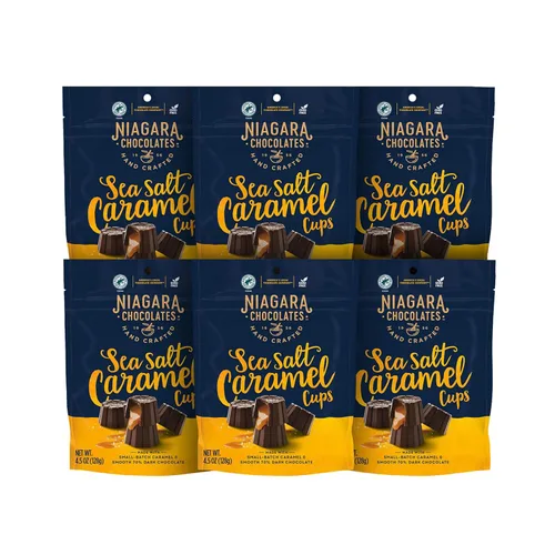 Vista 15 de Niagara Chocolates Tazas de mantequilla de maní de chocolate con leche, paquete de 4 bolsas de pie (4.5 onzas), sin OMG, chocolate premium, hechas a