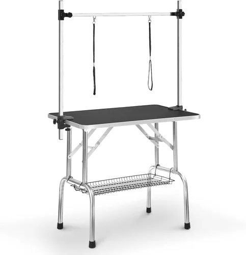 Vista 3 de Mesa plegable para aseo de mascotas SoarFlash para perros, mesa plegable de aseo para mascotas de servicio pesado con brazo y soga y bandeja