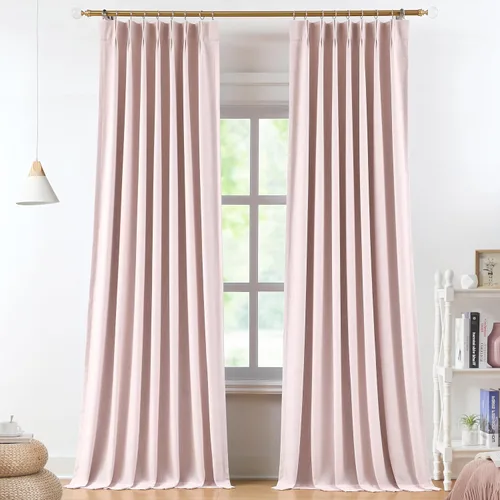 Vista 22 de Vision Home Cortinas marrones con pliegues pinzados, opacas completas, cortinas de ventana de lino mezclado para oscurecer la habitación, cortinas