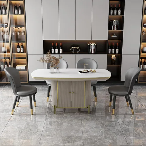 Vista 3 de LEIYTFE Silla moderna de respaldo alto, silla de comedor de piel sintética, taburete para el hogar, silla moderna tapizada con patas de metal, Gris