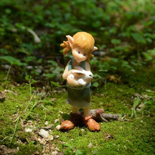 Vista 3 de Top Collection Figura miniatura de conejito abrazando el jardín de hadas y el terrario