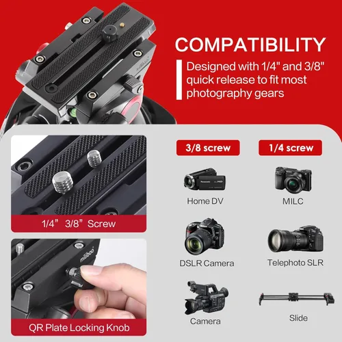 Vista 5 de miliboo Trípode profesional para cámara de 76.4 pulgadas, trípode de aluminio resistente con cabezal hidráulico, soporte de fotografía de video