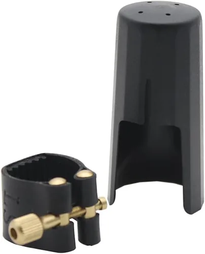 Vista 5 de Andoer cierre de ligadura duradero compacto de piel artificial para saxofón alto, boquilla de caucho