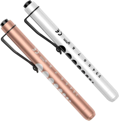 RISEMART Linternas tipo bolígrafo para enfermeras, paquete de 2 linternas médicas reutilizables con medidor de pupila y regla, linterna LED de luz