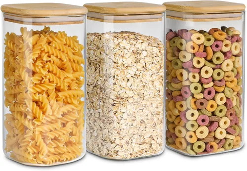 Vista 15 de ComSaf Juego de tarros de almacenamiento de alimentos de vidrio de 0.7 Qt, conjunto de 9 tarros de almacenamiento de vidrio transparente con tapas