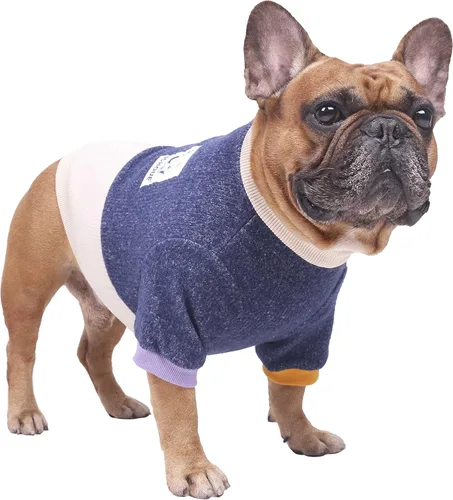 Vista 11 de iChoue - Ropa para mascotas, suéter cálido de invierno con cuello redondo para Bulldog inglés, Boston Terrier, abrigo de corduroy para clima frío