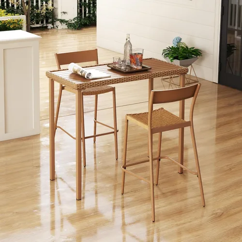 Vista 5 de Tangkula Mesa de bar para patio, marco de metal rectangular resistente, mesa de altura de mostrador de 48 pulgadas, para patio trasero, piscina