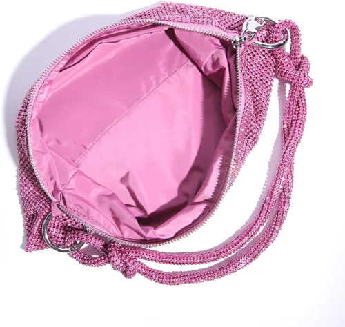Vista 5 de Bolso de mano plateado brillante con diamantes de imitación, bolso de mano plateado para mujer