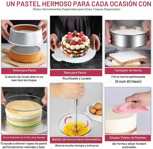 Vista 4 de Soporte giratorio y portador de pasteles de aleación de aluminio, kit de 268 piezas con 54 puntas de tubería, discos acrílicos para tartas, varias