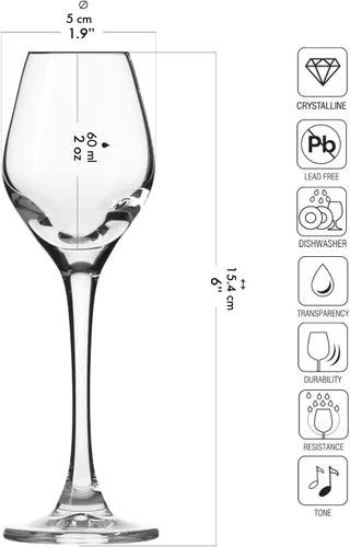 Vista 2 de Krosno Vasos de Grappa, Schnapps y Licor Juego de 6 piezas 2.0 onzas Colección Splendour Vasos de chupito de vodka Para el hogar