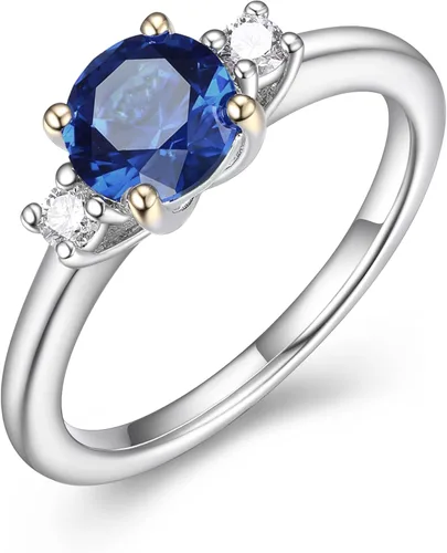 Vista 2 de Tienda Collection Created Gemstone and 18th CT TW Lab Grown Diamond 3-Stone Ring in Platinum Over Sterling Silver