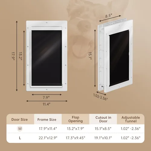 Vista 8 de Puerta de perro con 3 solapas, puerta para perros, puerta de gato para instalar en puertas interiores y exteriores, capa de aislamiento, 2 solapas