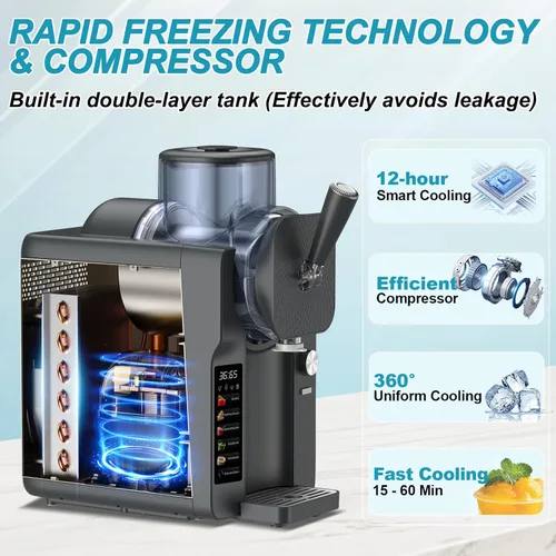 Vista 7 de Máquina para hacer helados, máquina de granizado para el hogar, máquina de granizado de 70 onzas, máquina de margarita con 6 programas